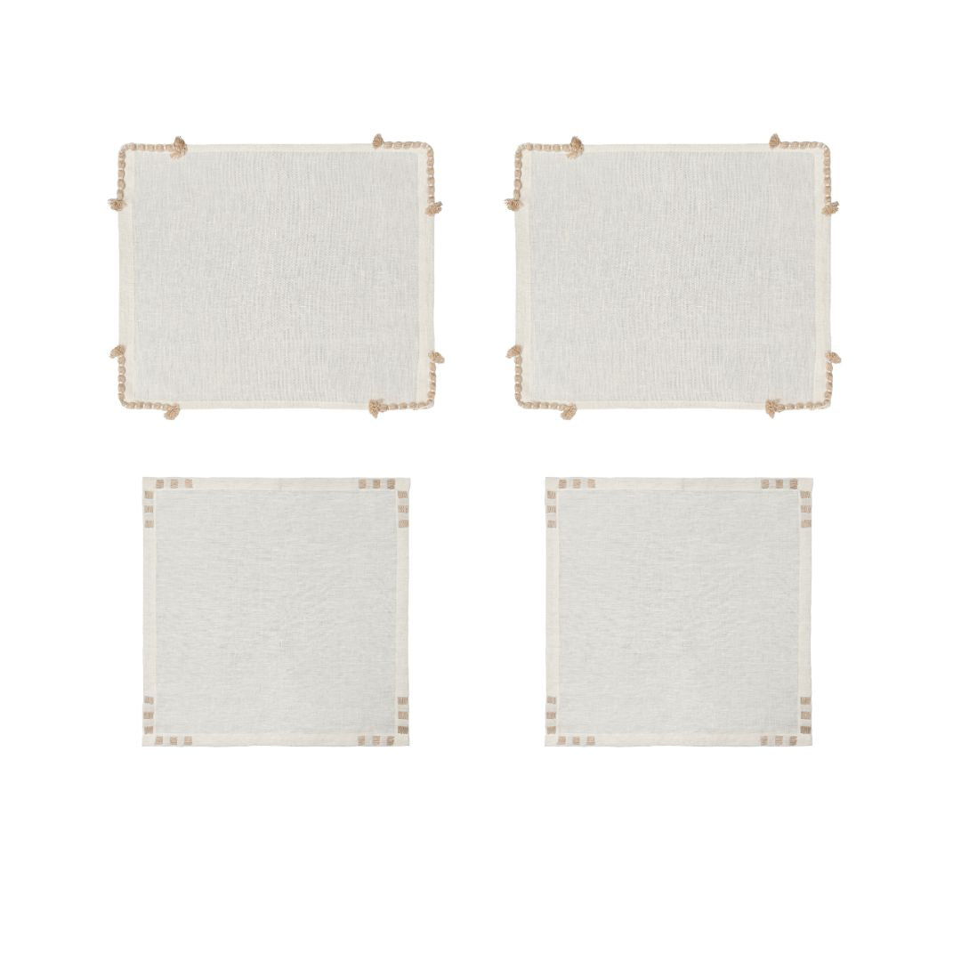 Set Ayla Natural - Serve dois lugares na mesa (4 peças)